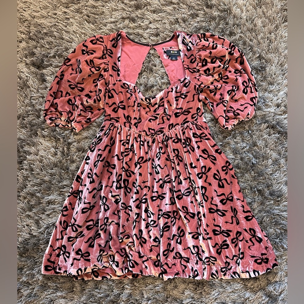 Maeve by Anthropologie Pink and Black Velvet Bow Dress